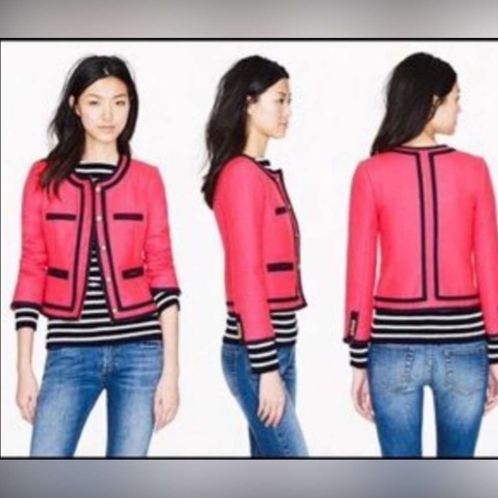 J. Crew Women's Wool Pink/Navy Jacket- Military Style Size 2 - Picture 2 of 13